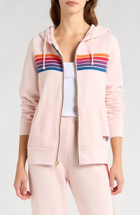 Aviator Nation 5 Neon Stripe Zip Hoodie in Light Pink