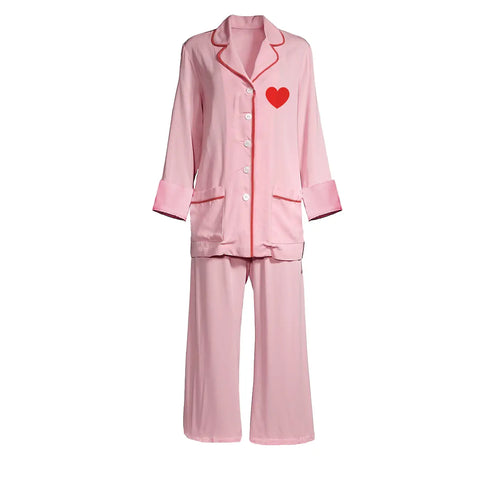 Mitylene Red Heart Pajama Pant Set in Pink