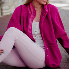 Hot Pink Buttoned Slouchy Fleece Jacket