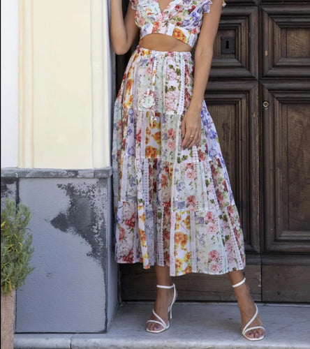 Positano Couture Maxi Skirt in Vermentino Flower