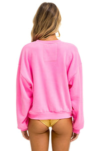 Aviator Nation Heart Stitched Relaxed Crew Sweatshirt in Neon Pink