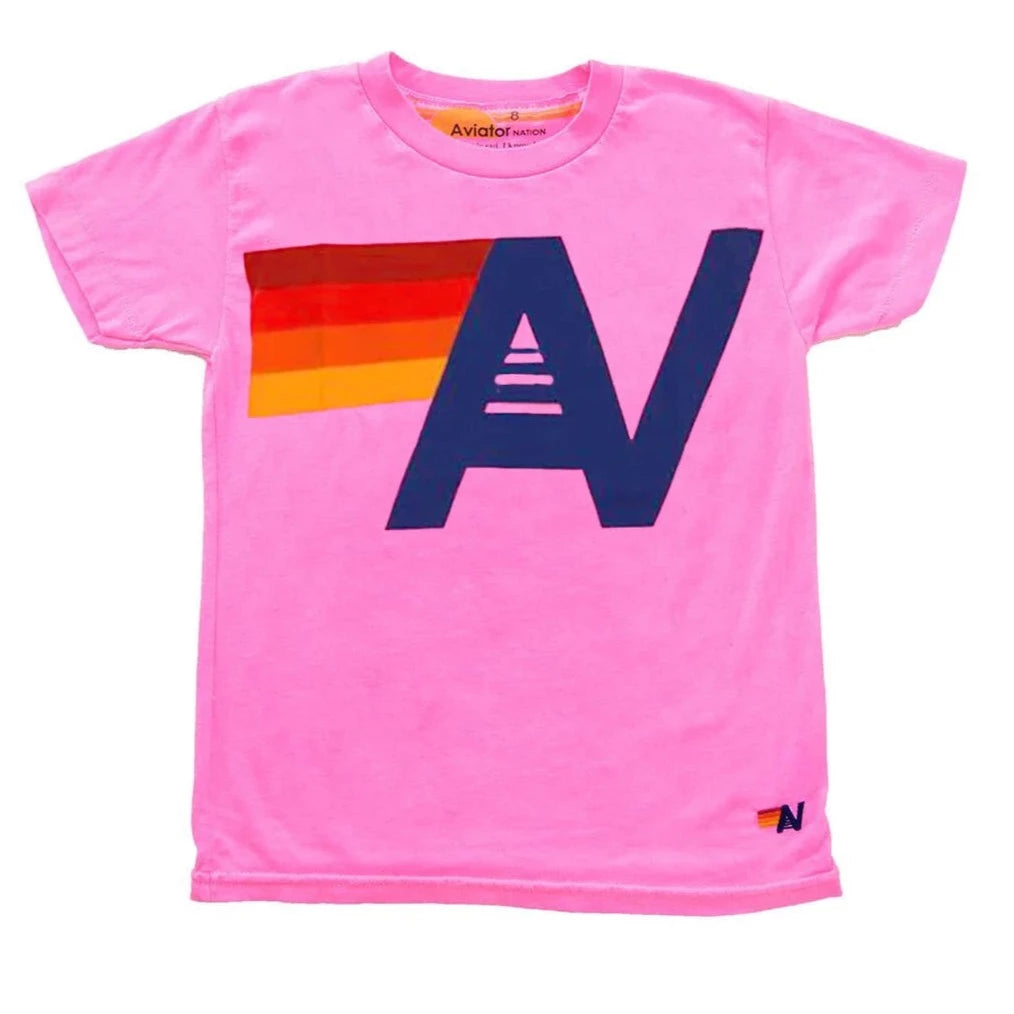 Aviator Nation Kids Logo Tee in Neon Pink