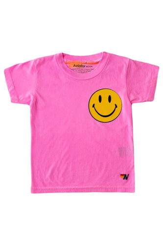 Aviator Nation Kids Smiley 2 Tee in Neon Pink