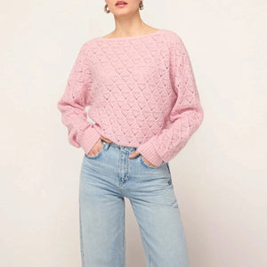 Kitri Krissy Pink Pointelle Rose Knit Cardigan