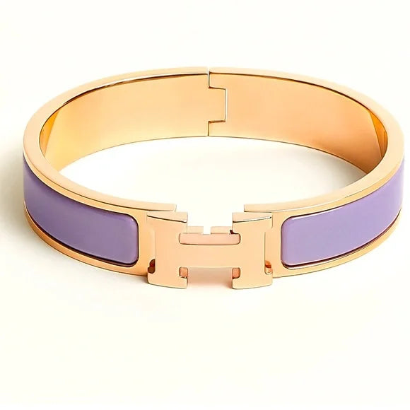 Gold H Cuff Bracelet in Purple