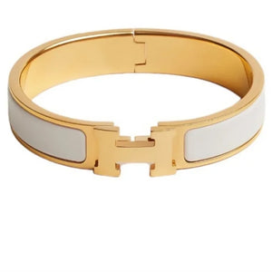 Gold H Cuff Bracelet in White