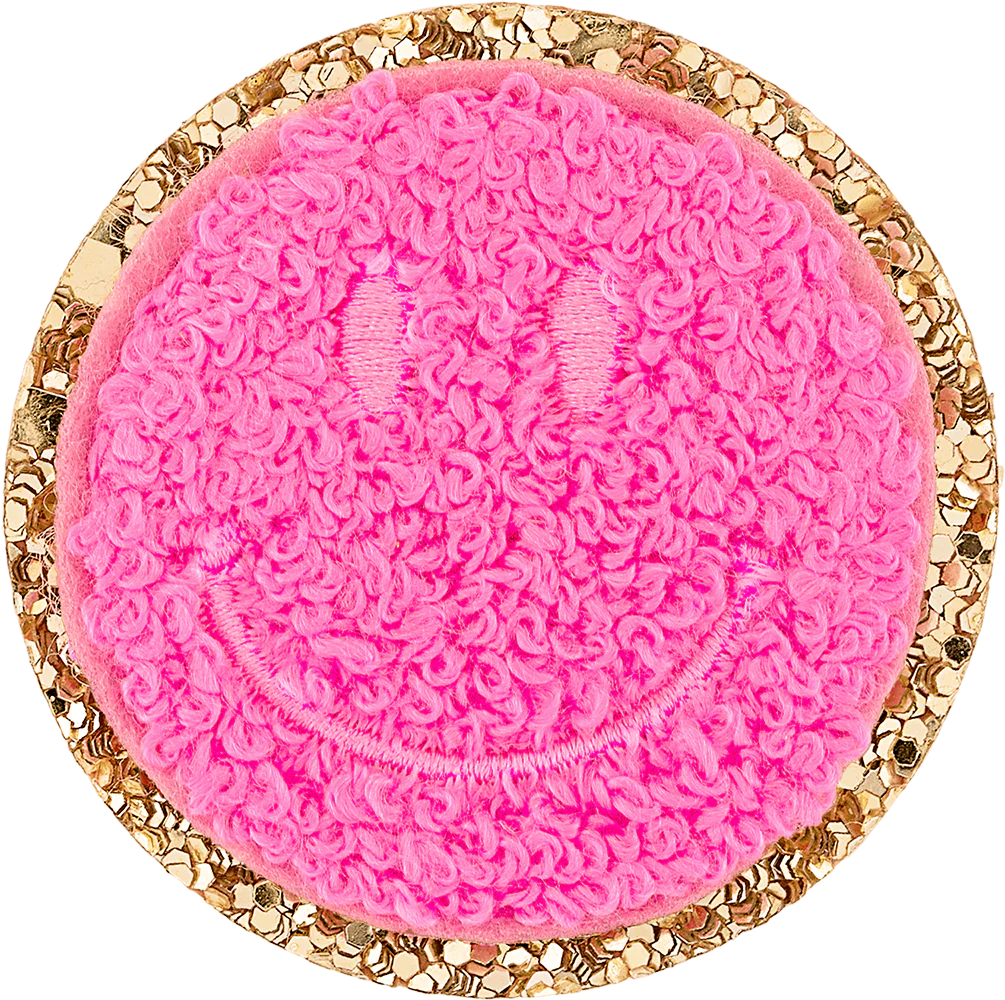 Stoney Clover Mini Glitter Varsity Smiley Face Patch in Bubblegum