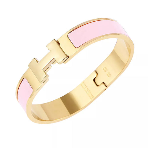 Gold H Cuff Bracelet in Light Pink