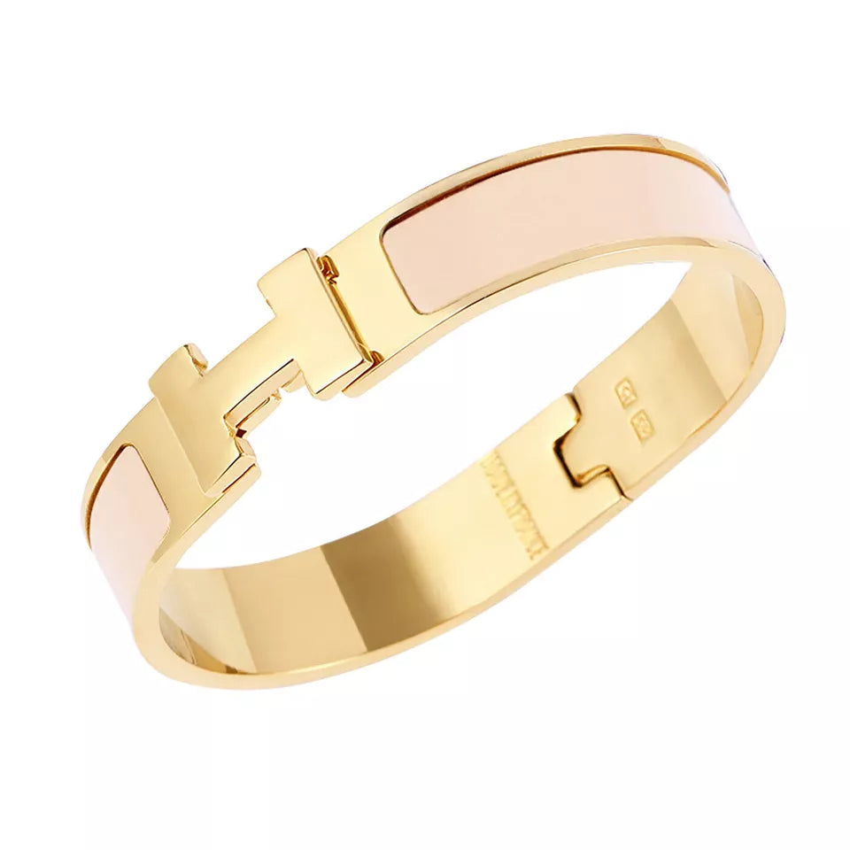 Gold H Cuff Bracelet in Cream