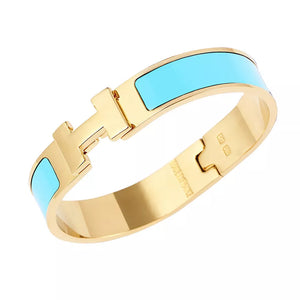 Gold H Cuff Bracelet in Baby Blue