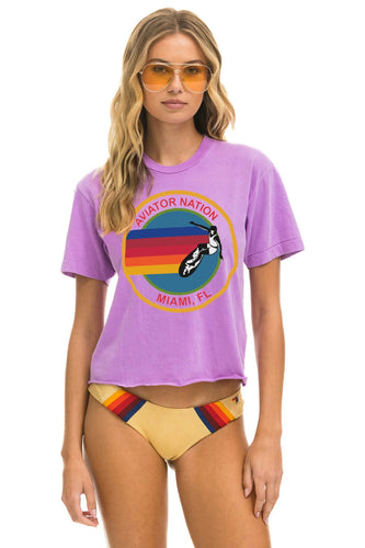 Aviator Nation Logo Boyfriend Tee in Neon Purple