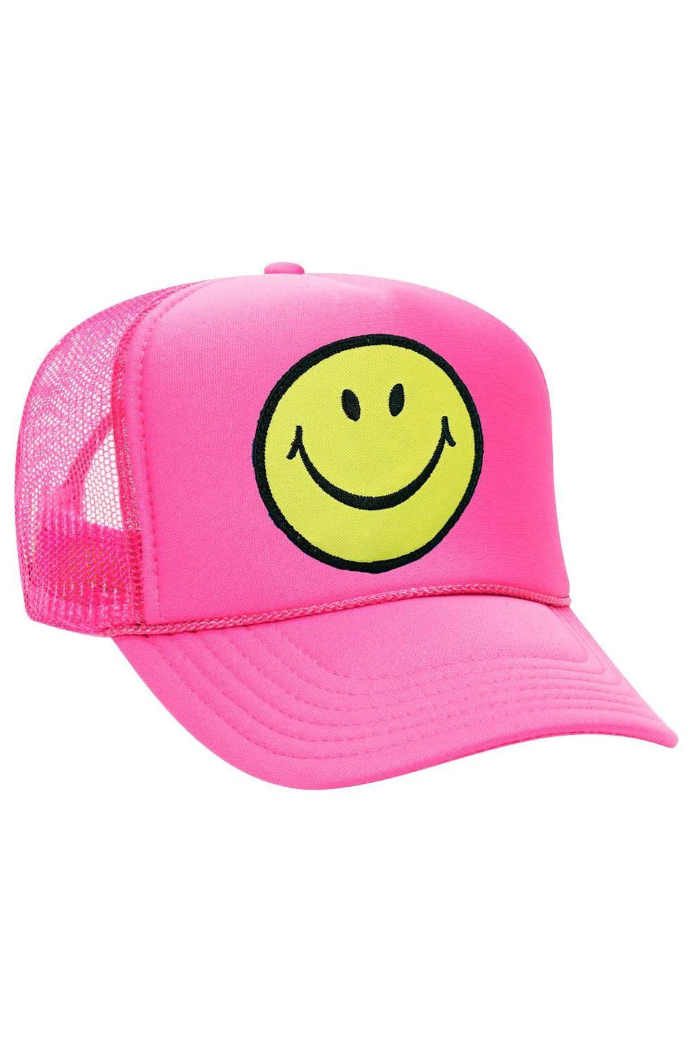 Aviator Nation Vintage Smiley Trucker Hat in Neon Pink