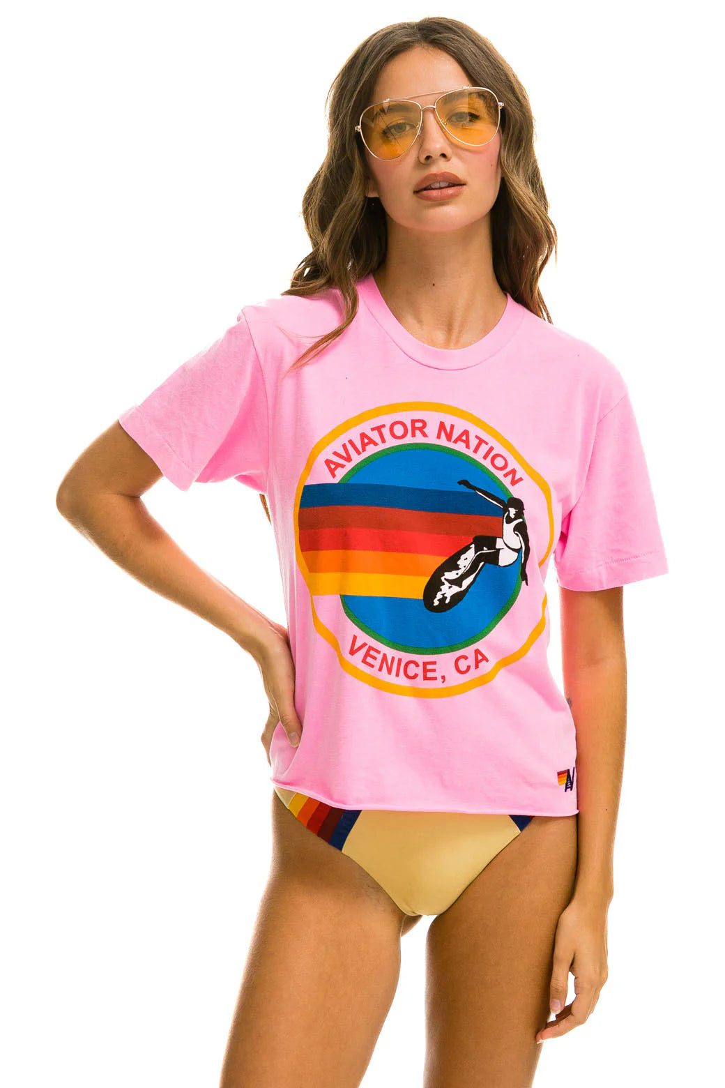 Aviator Nation Boyfriend Tee - Neon Pink
