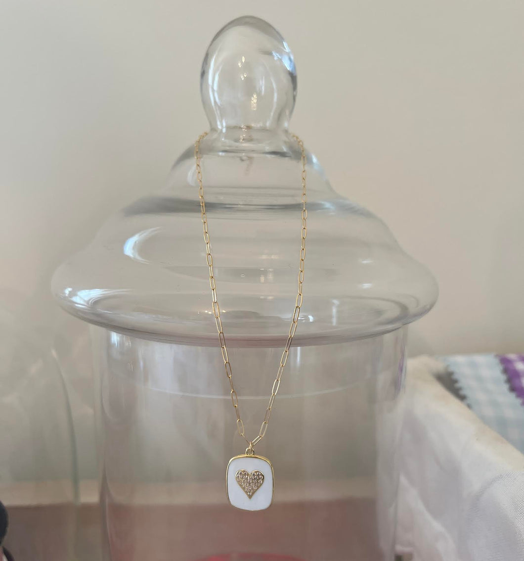 Gold Chain Necklace with White Pendant Heart