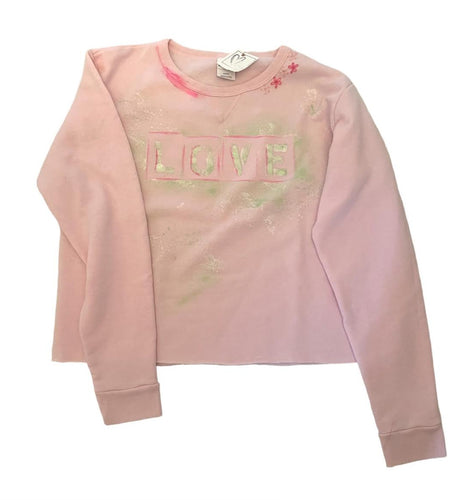 JHM Handpainted Cropped Love Sweatshirt in Light Pink and Lime