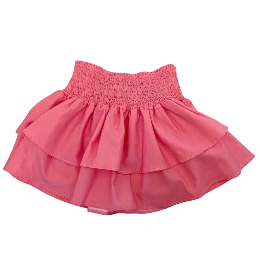 Theme Jules Ruffle Smocked Waist Mini Skirt in Salmon Pink