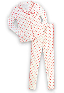Katie J Tween Maia Pant Lounge Set in White with Red Hearts