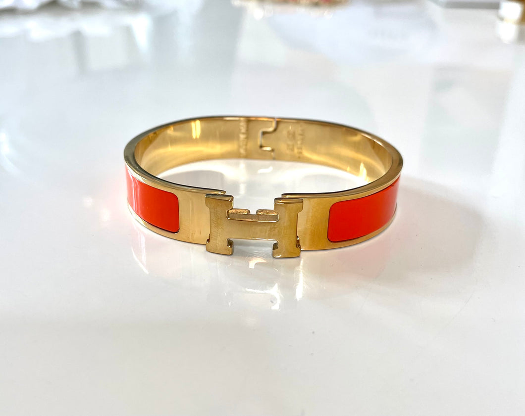 Gold H Cuff Bracelet in Orange