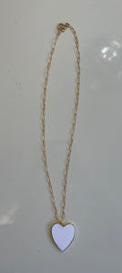 Gold Chain Necklace with Large White Heart