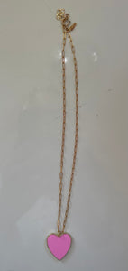 Mitylene Gold Chain Necklace with Large Bright Pink Heart Pendant