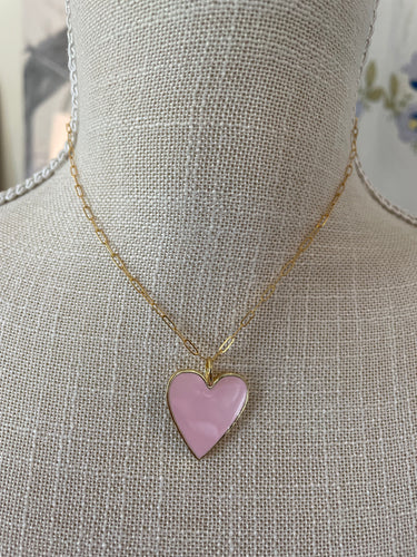 Gold Chain Necklace with Large Light Pink Heart