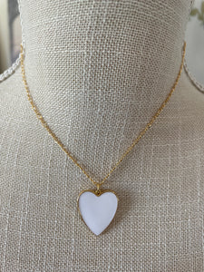Gold Chain Necklace with Large White Heart