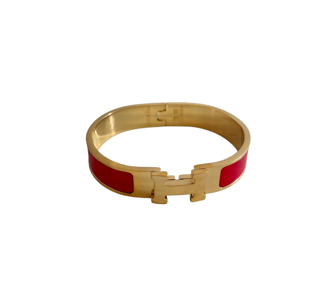 Gold Hermes Bracelet in Red
