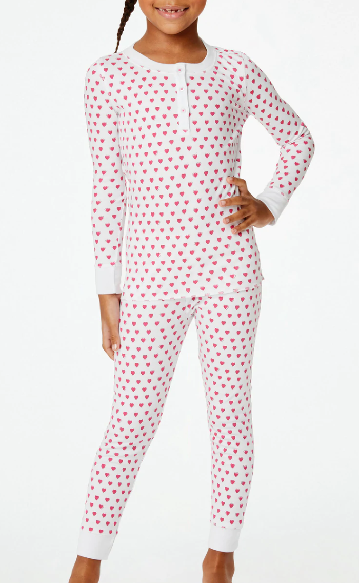 Roller Rabbit Kid Hearts Long Pajama Set in Pink