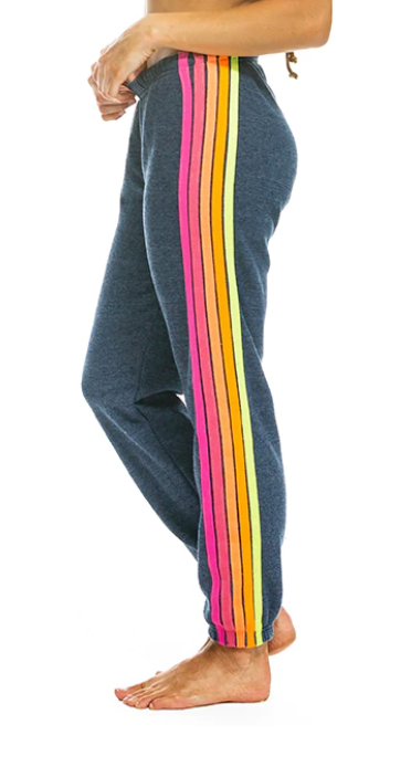 Aviator Nation 5 Stripe Heather Navy Neon Sweatpants mitylene