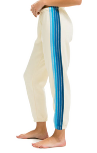 Aviator Nation 5 Stripe Sweatpants Vintage White with Sky Blue