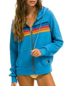 Aviator Nation 5 Stripe Zip Hoodie in Cobalt / Neon