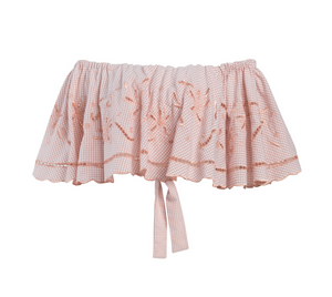 Innika Cutwork Frill Crop Top in Peach Gingham