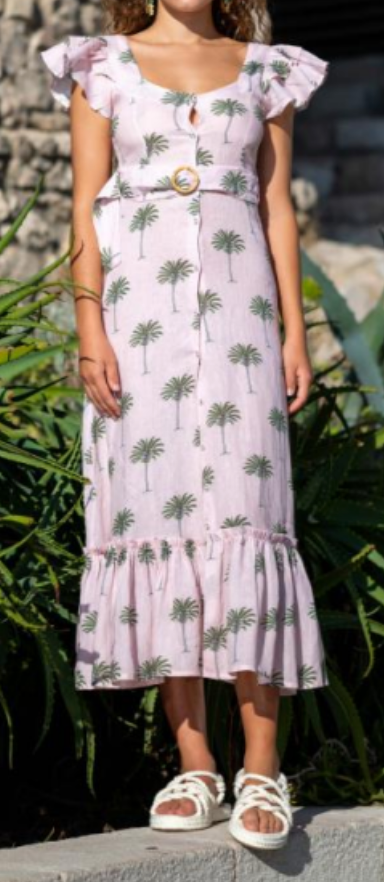 Place Nationale La Lavande Sleeveless Maxi Dress in Palm Tree Printed Linen