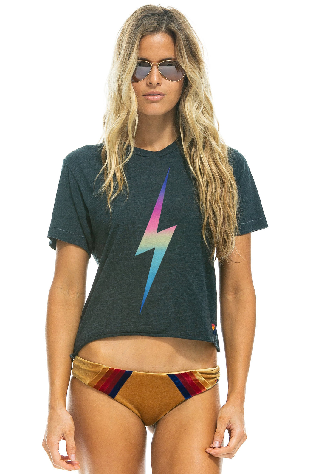 Aviator Nation Bolt Boyfriend Tee in Rainbow Pink